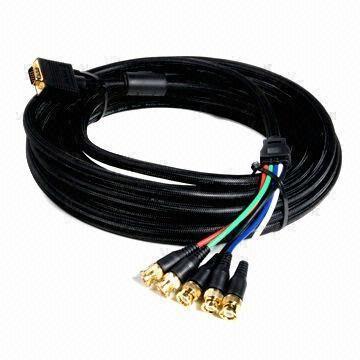 BNC-Kabel, VGA Stecker-5BNC Stecker mit Ferrit und Manschette, golden plating