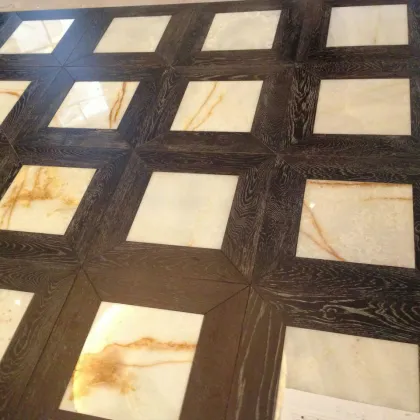 Decorative wood flooring marble inlay wooden floor