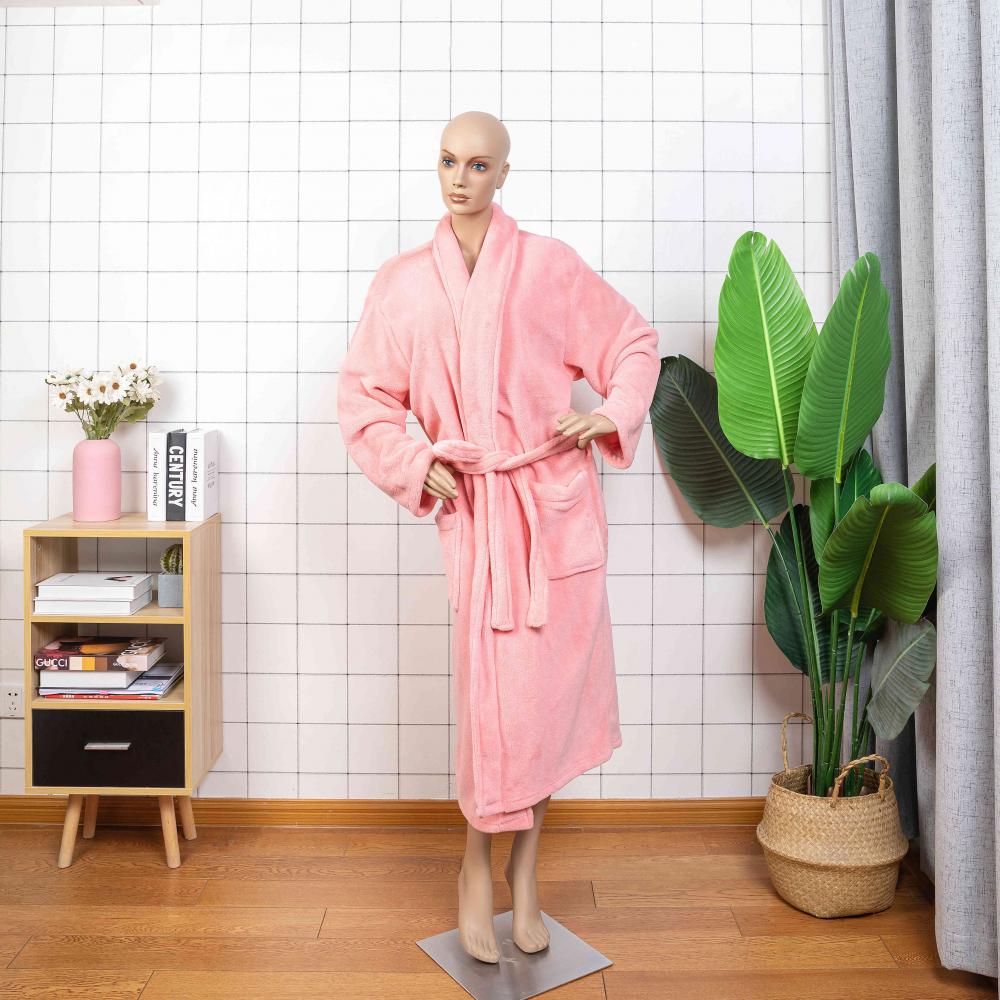 roze lange katoenen badjas voor dames