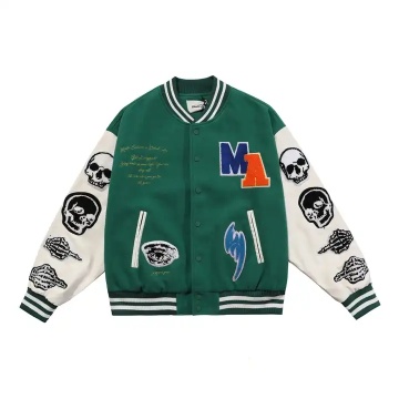 Men's Black and Green Varsity Baseball Jacket