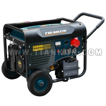 Générateur d'essence 5000W avec Recoil + Démarreur électrique + Batterie + roue + poignées.