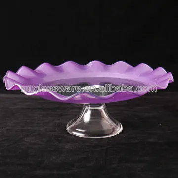 antique colorful glass cake plate with lacy rim
