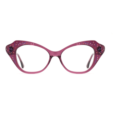 Women Rhinestone Diamond Acetate Optical Frame Glasses