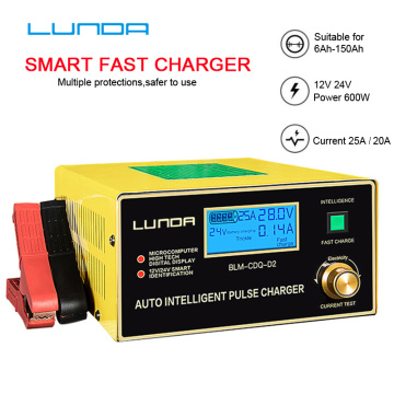 600W Smart Automatic 12V/24V Car Storage Battery Charger LCD 5-stage Intelligent Pulse Repair for Lead Acid Battery 6-150AH