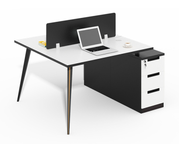 Modern Double Desk Workstation with Modular Shelving