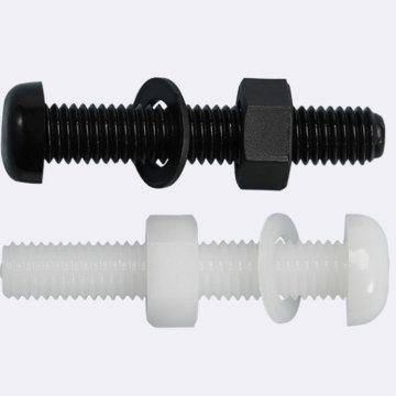 Custom Plastic Screw, Nylon Black/White PA66 Partial Thread Pan Head Bolt with Washer and Nut DIN933/DIN931