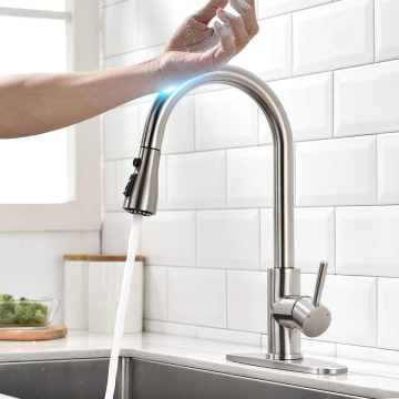 Latest Upgrade Smart Touch Kitchen Faucets with Pull Down Sprayer and Deck Plate in Stainless Steel Brushed Nickel