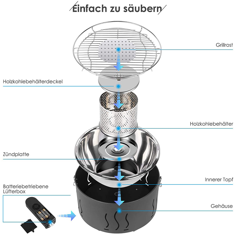 Nije ûntwerpronde Tabletop Charcoal Grill mei Fan Lotus Style BBQ