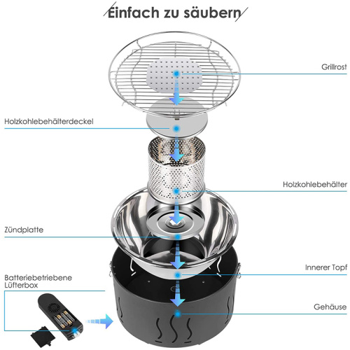 Nuovo grill a carbone da tavolo rotondo di design con barbecue in stile loto fan