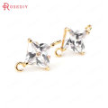 (31965)4PCS 6MM 8MM 24K Champagne Gold Color Brass with Zircon Square 2 hole Connector Charms High Quality Jewelry Accessories