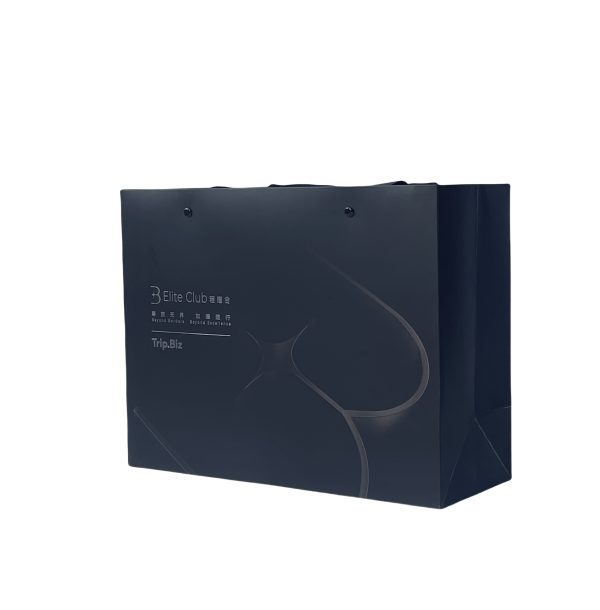 Ribbon Handle Black Paper Bag for Boutique Clothing