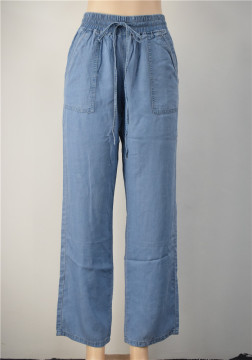 Women's tencel elastic waistband straight pant