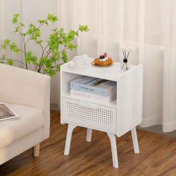 Medieval Modern Rattan Solid Wood Bedroom Bedside Table