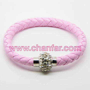 Cute Pink Color Genuine Leather With Magnetic Clasp Bracelet