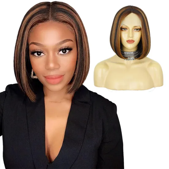 Vigorous highlight Blonde Synthetic Lace Front Wigs Short Straight Fashion Hair Wig Bob Cut Wigs For Women