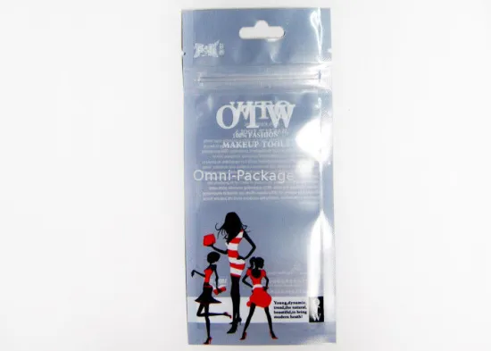 Three Side Sealed Zipper Cosmetic Packaging Bags With Transparent Window