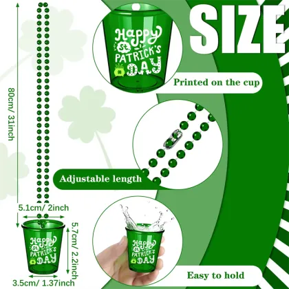St. Patrick's Day Beaded Necklace with Shot Glass Charm