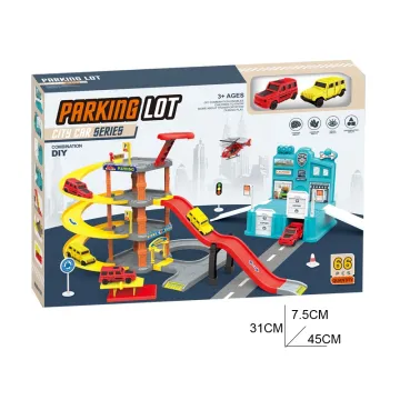 Kids Dinosaur Race Track City Rail Parking Toy Play Set with Police Slots