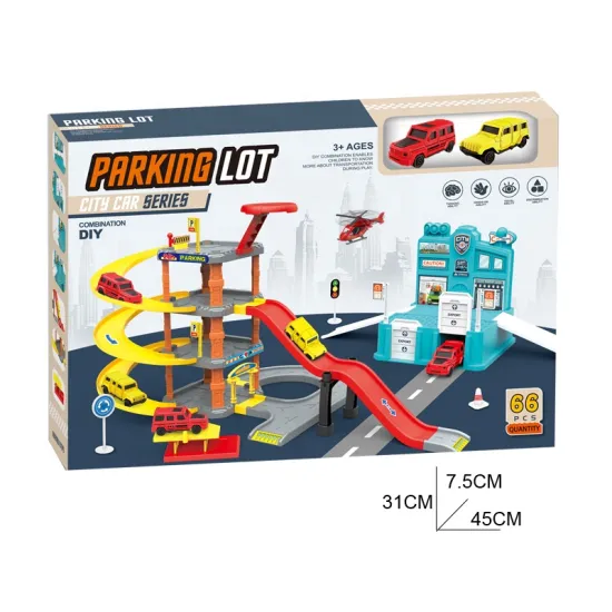 Kids Dinosaur Race Track City Rail Parking Toy Play Set with Police Slots