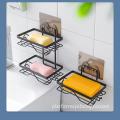 Black Metal Self-Adhesive Double Layer Soap Dish for Bathroom