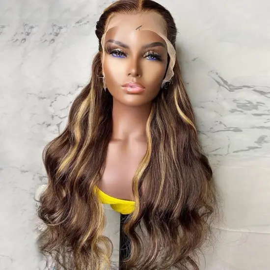 Wholesale P4/27 Wet And Wavy Brazilian Human Hair Highlight Transparent Lace Front Human Hair Wigs Virgin Hair Lace Front Wig