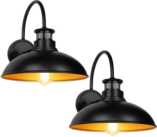 Vintage Industrial Gooseneck Dusk-to-Dawn Motion Sensor Outdoor Wall Light