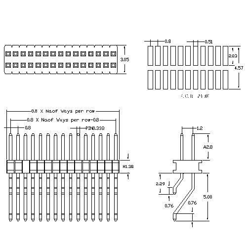 0.8 mm Pin Header Dual Row Angle SMT Type 