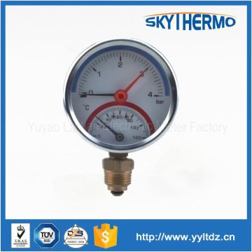 double needle industrial thermometer hot water pressure and temperature combination gauge