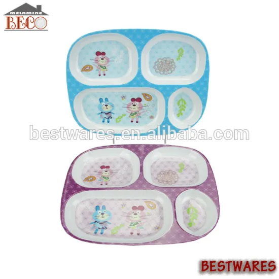 Pretty cute anti broken 4-section melamine kids plastic divided plate