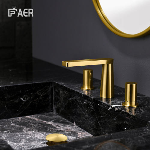 3 Hole Faucet Golden Finished 3 Hole Hot Cold Brass Faucet Manufactory