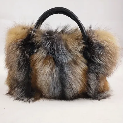 High-End Women Tote Bags Genuine Leather Design Shoulder Bag Ladies Real Fox Fur Bag