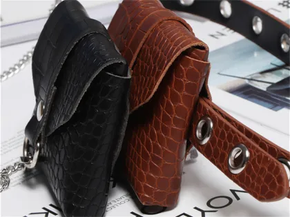 Premium Brown Crocodile-Embossed Mini Lipstick Belt Bag
