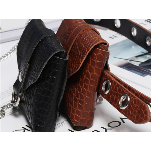 Premium Brown Crocodile-Embossed Mini Lipstick Belt Bag