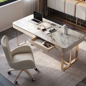 Modern Marble Top Metal Frame Office Desk - High End Furniture Design