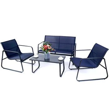 4 PCS Outdoor Metal Garden Furniture Set with Textilene Mesh Chairs
