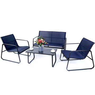 4 PCS Outdoor Metal Garden Furniture Set with Textilene Mesh Chairs