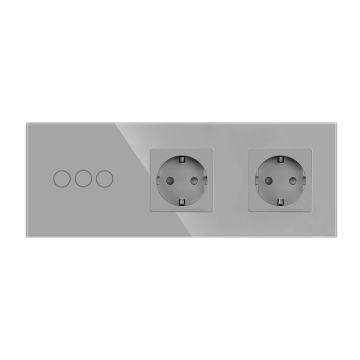 EU 1 Way Wall Sensor Switch Socket with 3Gang Touch Light and Blue Backlight