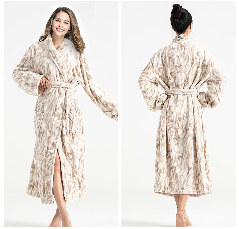 Luxury Leopard Print Women Flannel Fluffy Bathrobe