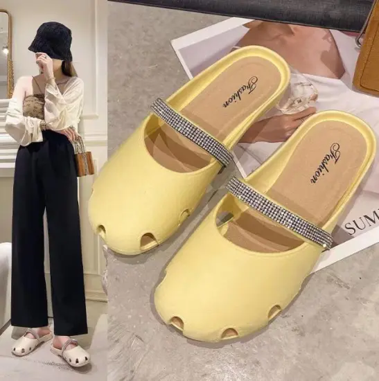 Summer Fashion Sandals: Stylish Baotou All-Match Fairy Style Half Shoes with Diamond Detail for Women