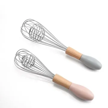 High Quality Durable Kitchen Whisk with Wooden Handle for Egg Blending and Whisking