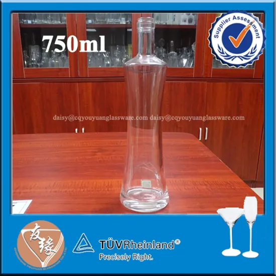 Hot special shape clear glass empty vodka whisky bottle 750 ml