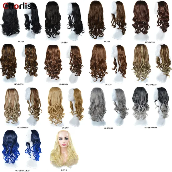 Wholesale 24'' Ombre Long Natural Wave Brown Black U Part Half Synthetic Wig For Full Head  Wigs Synthetic Wigs For Woman