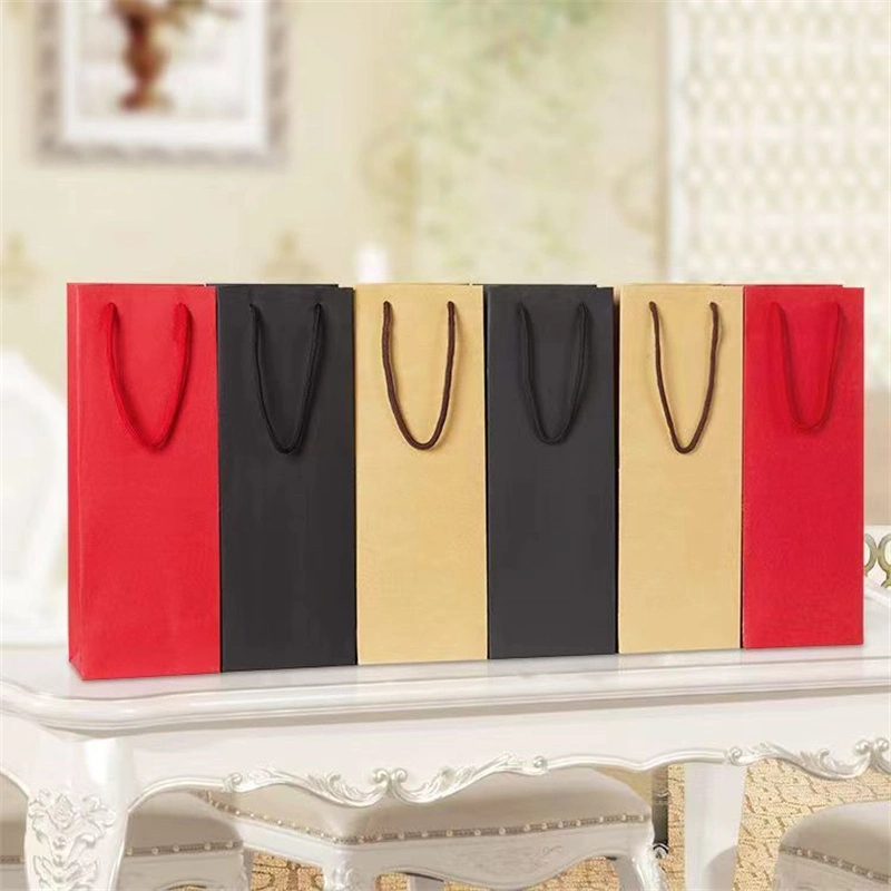 Wholesale Kraft Red Wine Gift Paper Handle Bag Custom Multiple Colors Retail Christmas Party Packaging Bags