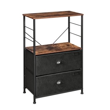 Rustic Wooden Bedside Table with Two Cloth Drawers - Easy Assembly