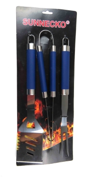3pcs BBQ tongs BBQ spatula BBQ frok with the rubber handle stainless steel BBQ tool set