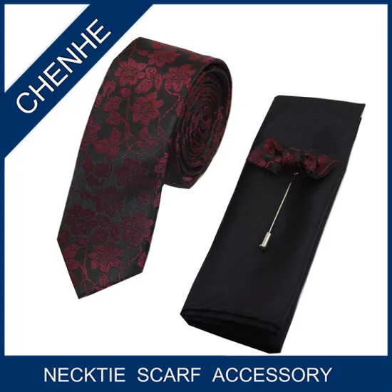 MOQ 100 PCS polyester tie hanky bowtie lapel pin set