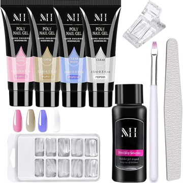 MH Nail Factory Acrylic Nail Extension Poly Gel Starter Kit with UV LED Lamp for Beginners OEM