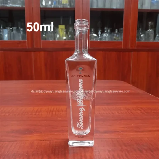 Small size flask square 50 ml glass bottles spirit with decal