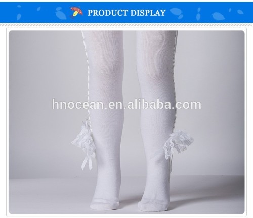 White hand made lace bow design baby leg warmers with ruffles