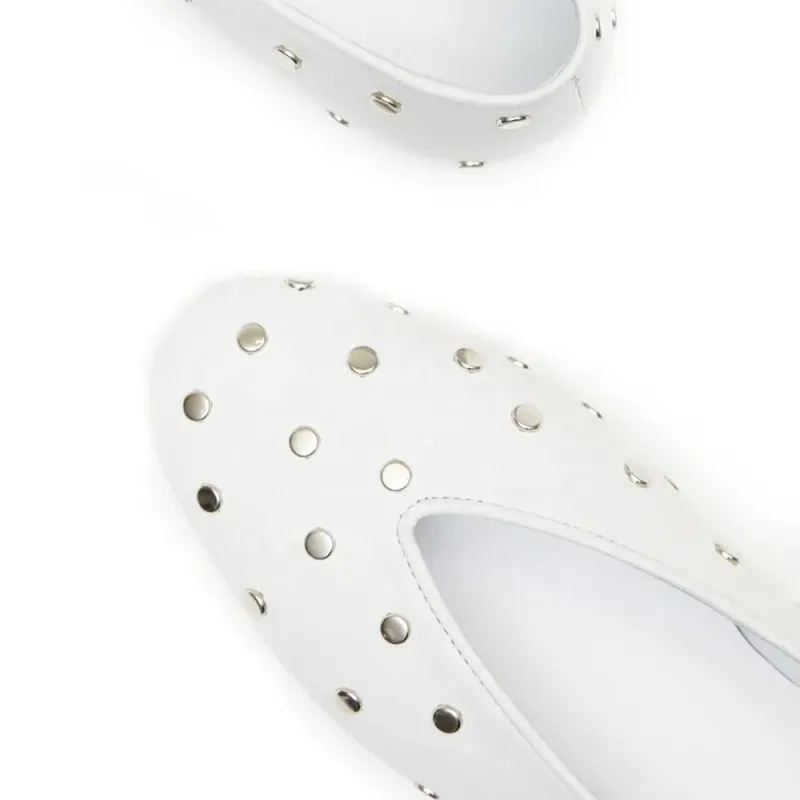 Black Leather Studded Ballet Flats